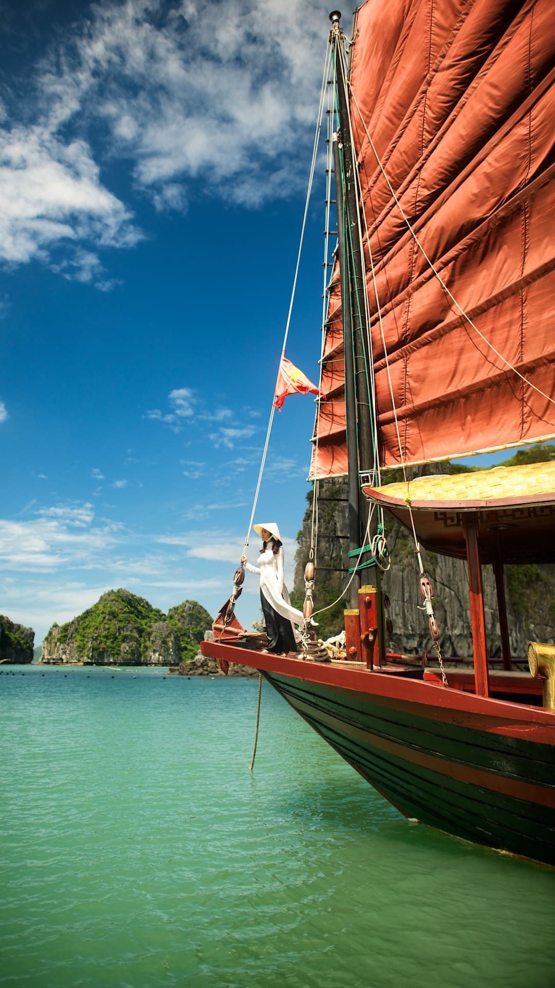 Vietnam coastal view from the side of a Vietnamese boat